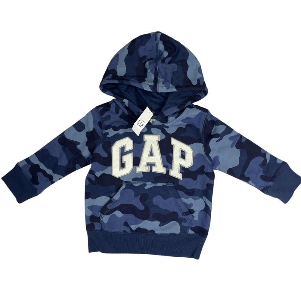 GAP Kids Blue Camo Logo Hoodie with Kangaroo Pocket Size 18-24M NWT